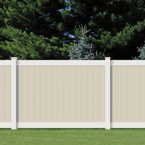 Pro-Series 6 ft. H x 8 ft. W White/Tan Vinyl Woodbridge Privacy Unassembled Fence Panel