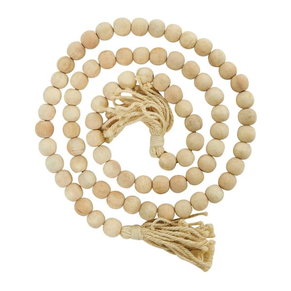 Litton Lane 80 in. Light Brown Handmade Mango Wood Round Long Carved Beaded Garland with Tassel