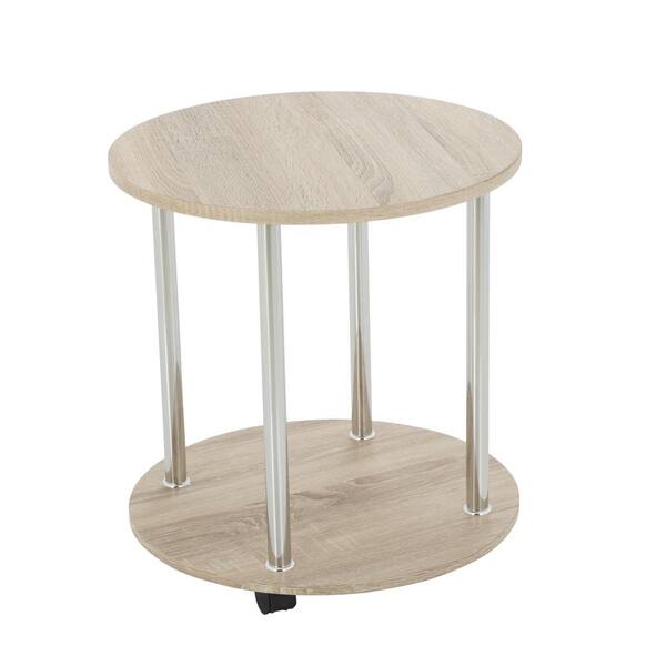 AVF Washed Oak and Chrome 2-Tier Round Wheeled Side Table/Lamp Table/End Table/Occasional Table