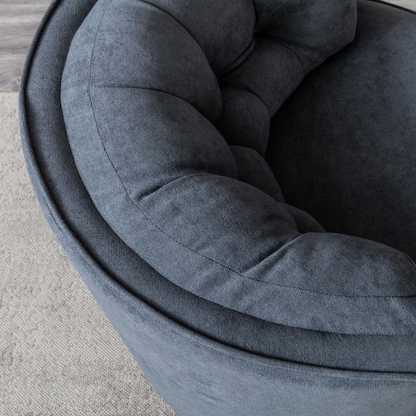 33 in. Wide Grey Swivel Barrel Chair Comfy Tufted Back Accent