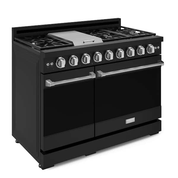 Gordon Ramsay Series 48 in. 6-Burners Double Oven Gas Range in Matte Black/SS with Convection and Grill in Propane