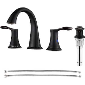 2 Handles Widespread Bathroom Faucet with Metal Pop Up Sink Drain and Supply Lines, Bath Accessory Set