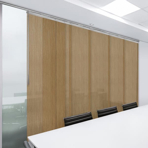 EMOH Wood 110 in. - 153 in. W x 94 in. L Adjustable 7-Panel in Satin Nickel Single Rail Panel Track with 23.5 in. Slates