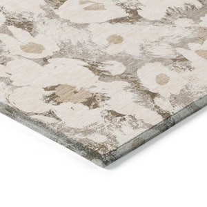 Khaki 9 ft. x 12 ft. Woven Floral Rectangle Indoor/Outdoor Area Rug