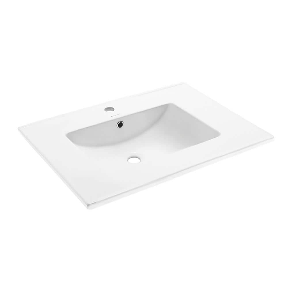 White Ceramic 36" Vanity Sink Top with Faucet Hole