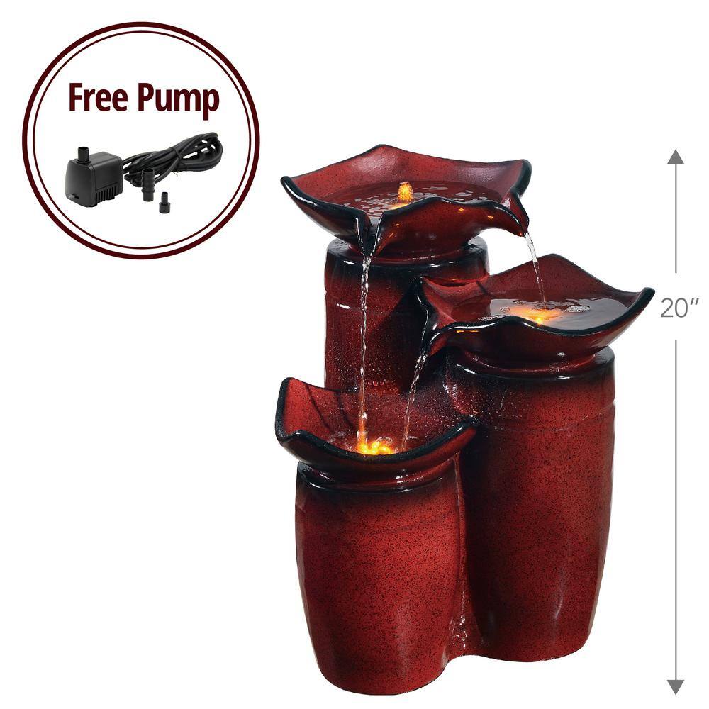 Gradient Red Polyresin 3-Tier Floor Fountain with LED Lights