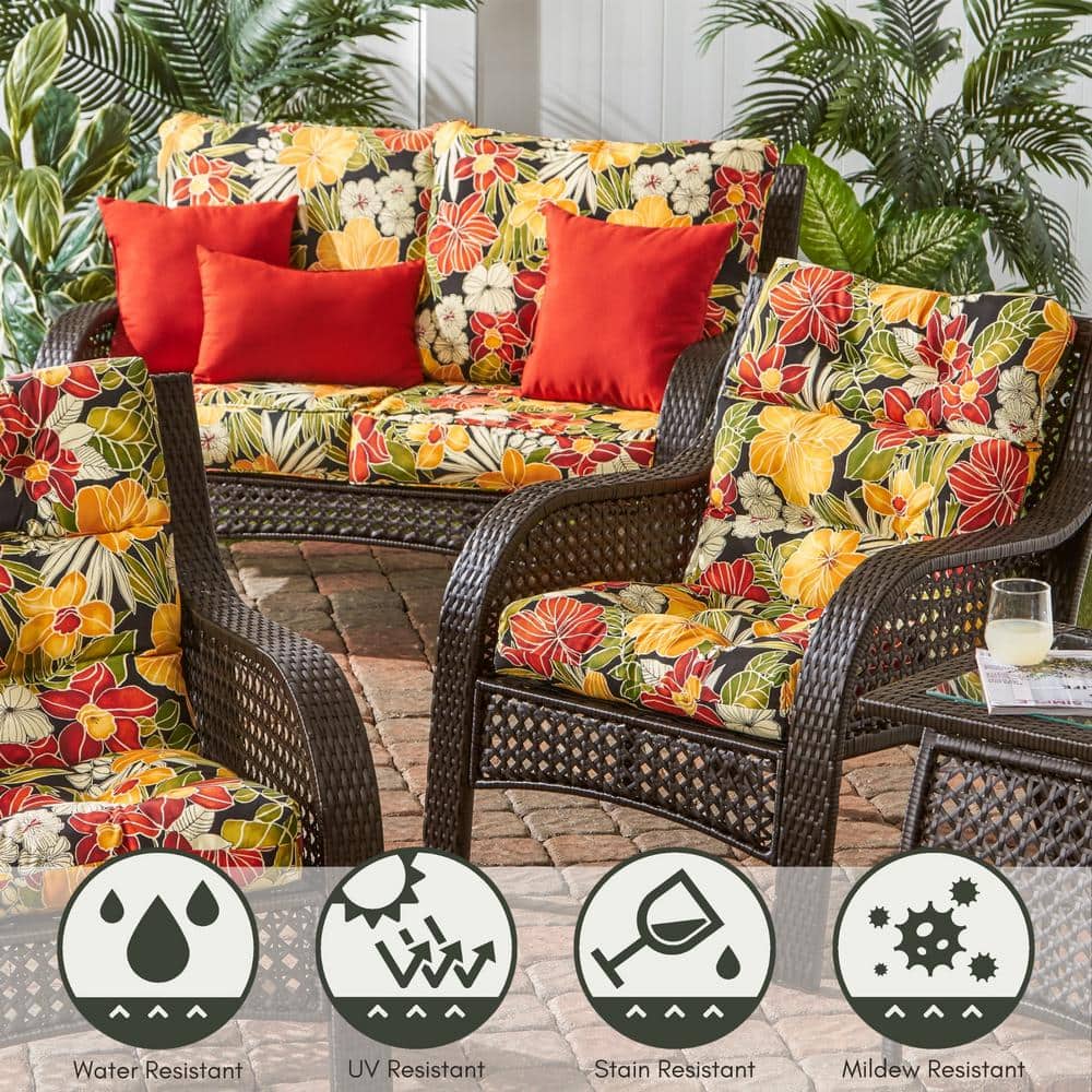 Aloha Black Floral High Back Outdoor Chair Cushions Set