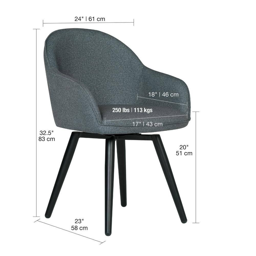 Charcoal Gray Metal Swivel Armchair with Upholstered Seat