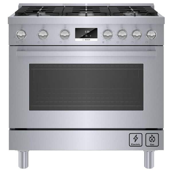 800 Series 36 in. 3.7 cu. ft. Industrial Style Dual Fuel Range with 6-Burners in Stainless Steel