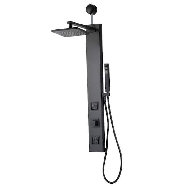ANZZI Dion Series 39 in. 2-Jetted Shower Tower with Heavy Rain Shower and Body Jets and Spray Wand in Matte Black
