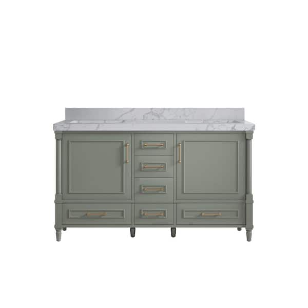 Willow Collections Hudson 60 in. W x 22 in. D x 36 in. H Double Sink Bath Vanity in Evergreen with 2 in. Venatino Quartz Top