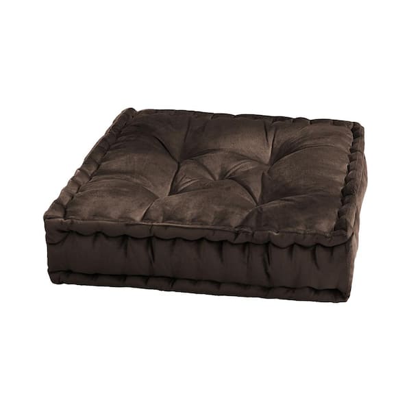 20 in. W x 20 in. L Faux Velvet Tufted Square Floor Pillow Cushion in Brown