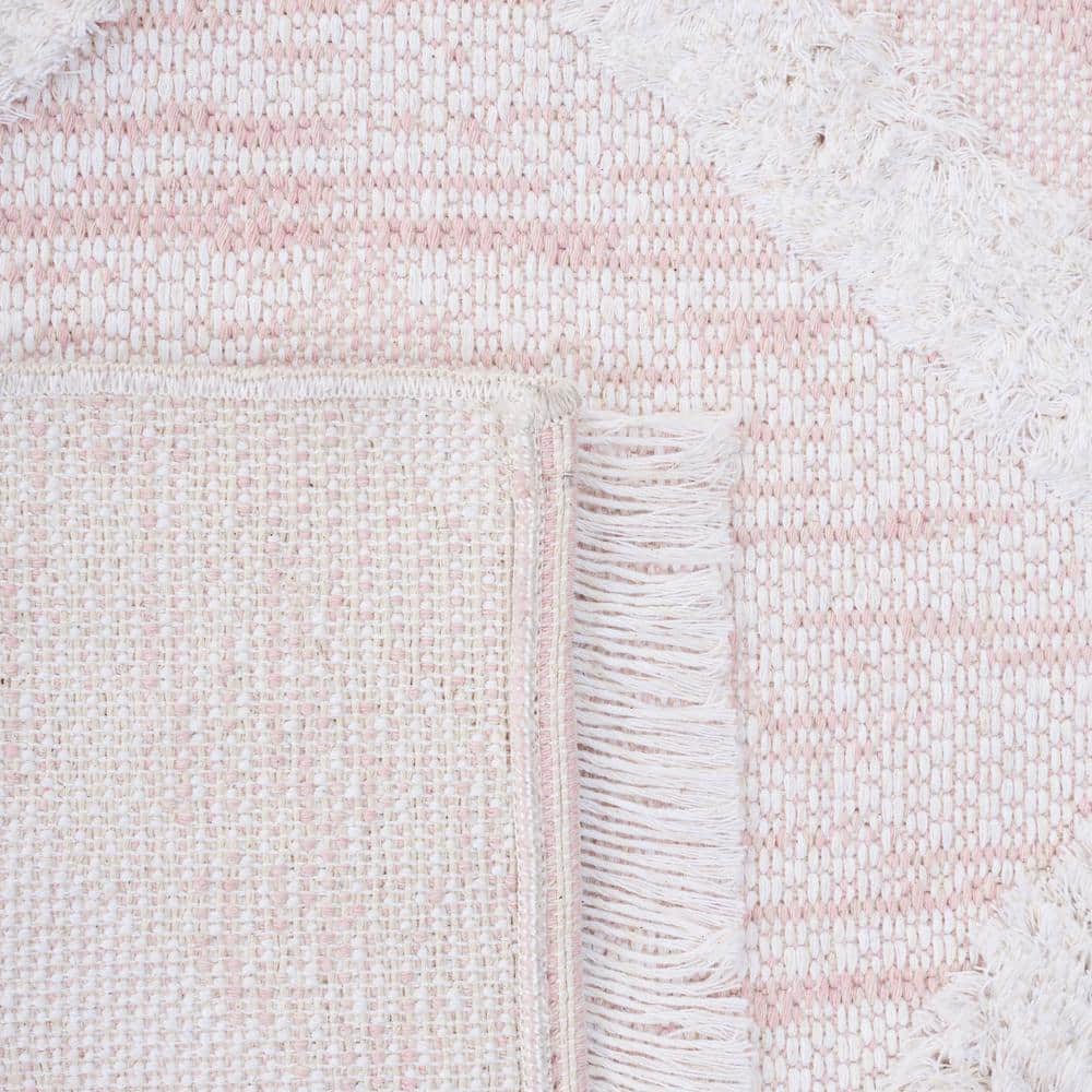 Ivory and Pink Boho-Mod Augustine 54'' Flat Woven Area Rug