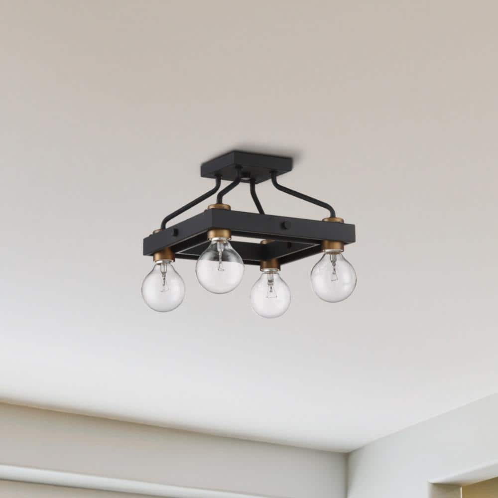 Ravella Black and Brass Industrial Semi Flush Mount Ceiling Light
