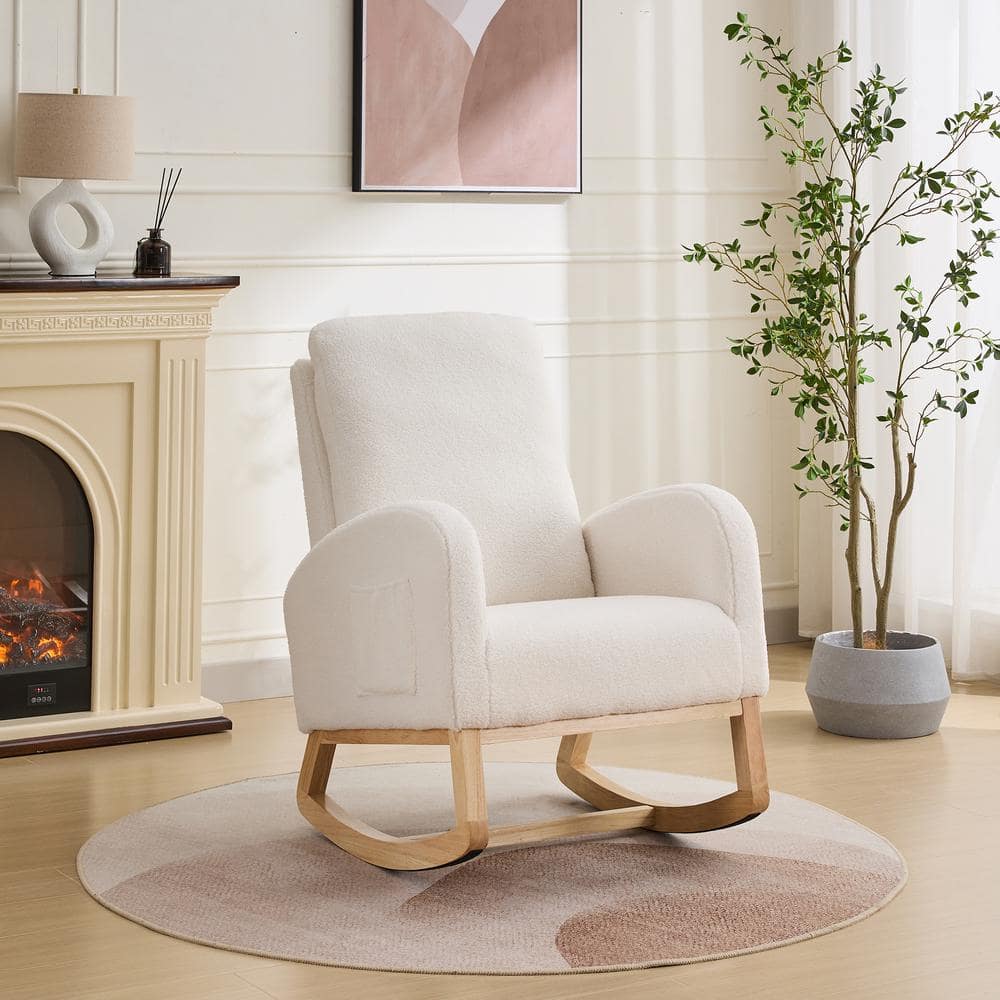 Ivory Rocking Accent Armchair 27.2 in. W Rocking Chair for Nursery Sherpa G