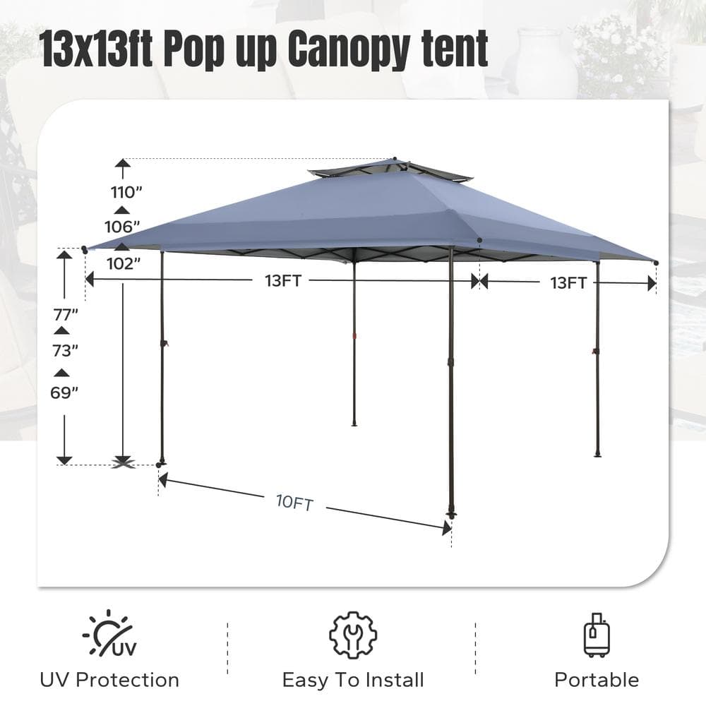 Gray 13x13 Ft Adjustable Pop-Up Canopy Tent with Carrying Bag