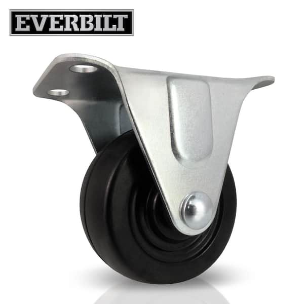 Everbilt 2 in. Black Soft Rubber and Steel Rigid Plate Caster with 90 lbs. Load Rating