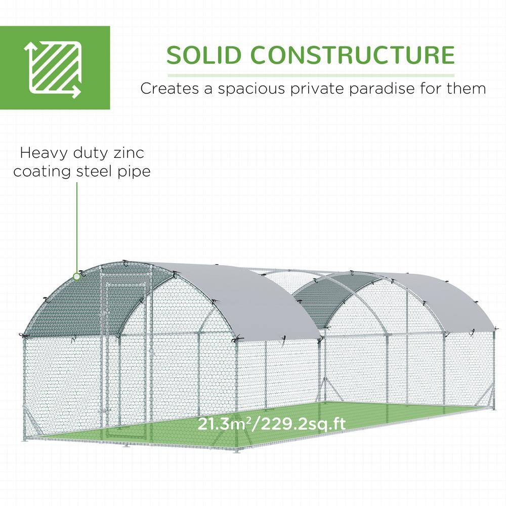 Large Silver Metal Walk-In Chicken Coop with UV-Resistant Cover