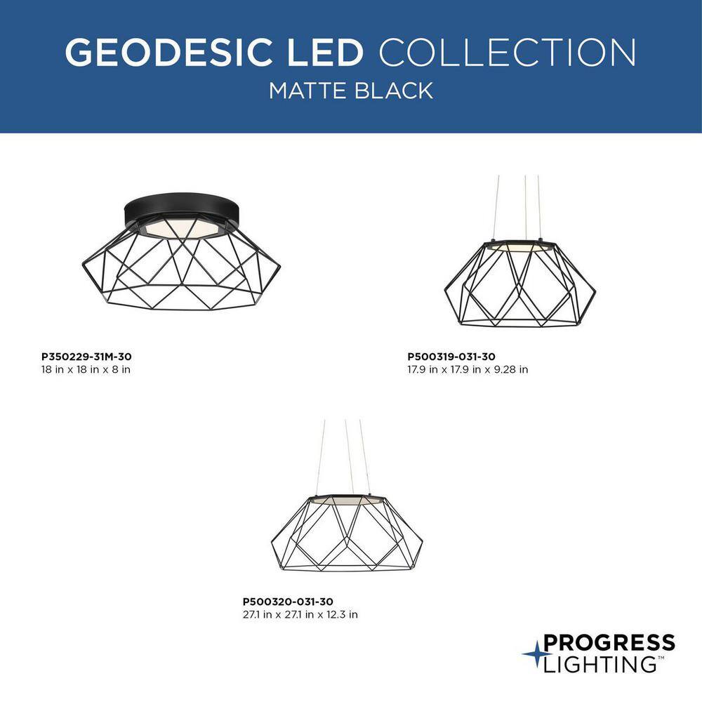 Matte Black Modern Geodesic LED Pendant with Open Diamond Frame