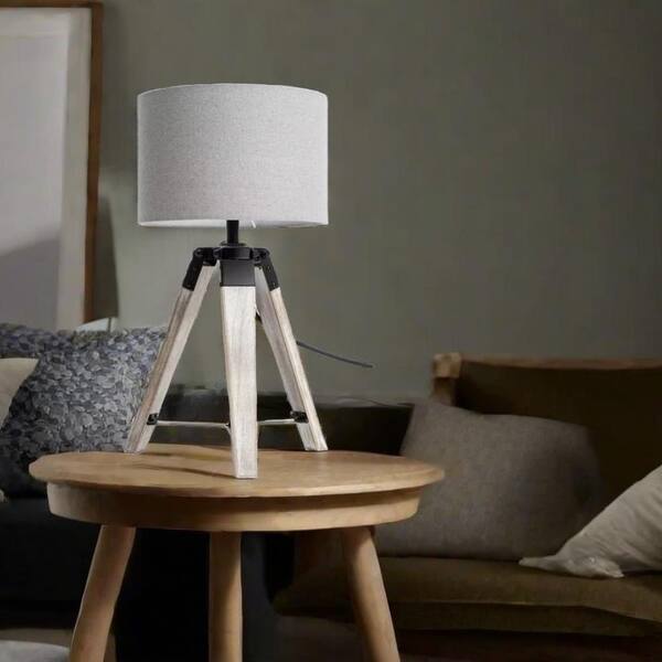 bessten Artemis 18 in. Grey Rubber Wood Table Lamp with Linen