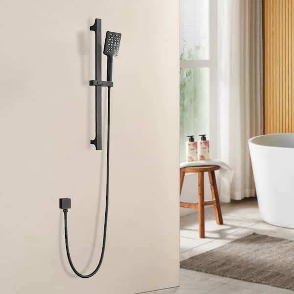 Single-Handle 1-Spray Wall Mount Stainless Steel Square Massaging Handheld Shower Head with Slide Bar in Matte Black