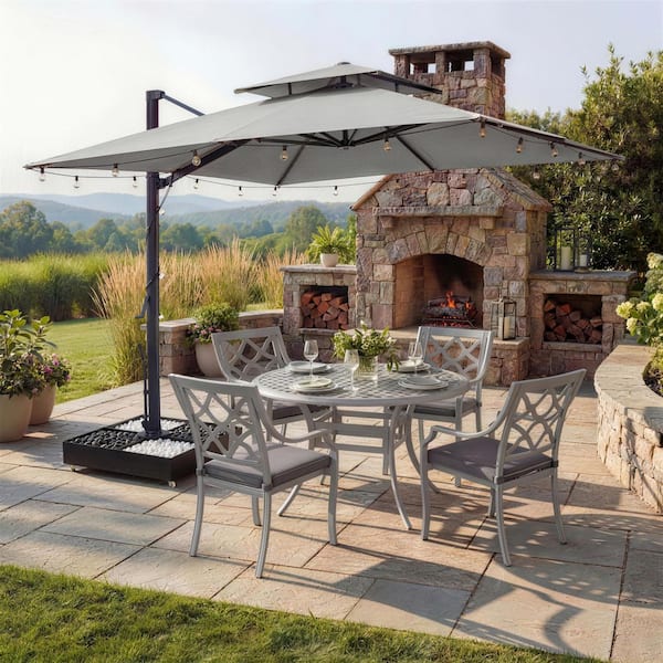 Mondawe 10 ft. x 10 ft. Square Double Top Aluminum Cantilever Patio  Umbrella in Gray with Corner Hooks MO-OD0110106GY