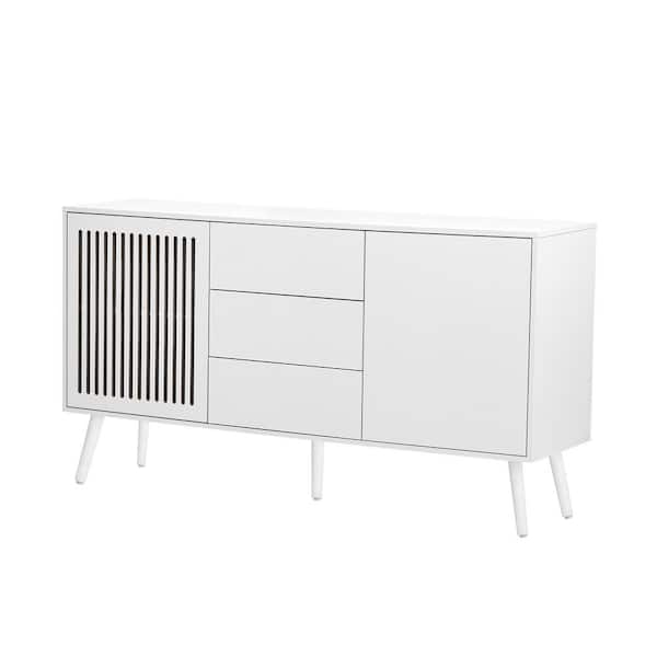 Tileon 58.2 in. W x 15.7 in. D x 31.8 in. H White Linen Cabinet Modern Cabinet with 2 Doors and 3 Drawers