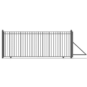 25 ft. x 6 ft. Madrid Style Black Steel Single Slide Driveway Fence Gate