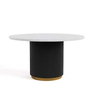 Beyer Modern 54 in. White Round Marble Top Dining Table With Column Base Seats 4