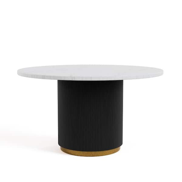 Beyer Modern 54 in. White Round Marble Top Dining Table With Column Base Seats 4