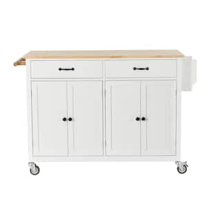 52.2 in. W x 20.5 in. D x 36.6 in. H White Drop-Leaf Countertop Kitchen ...