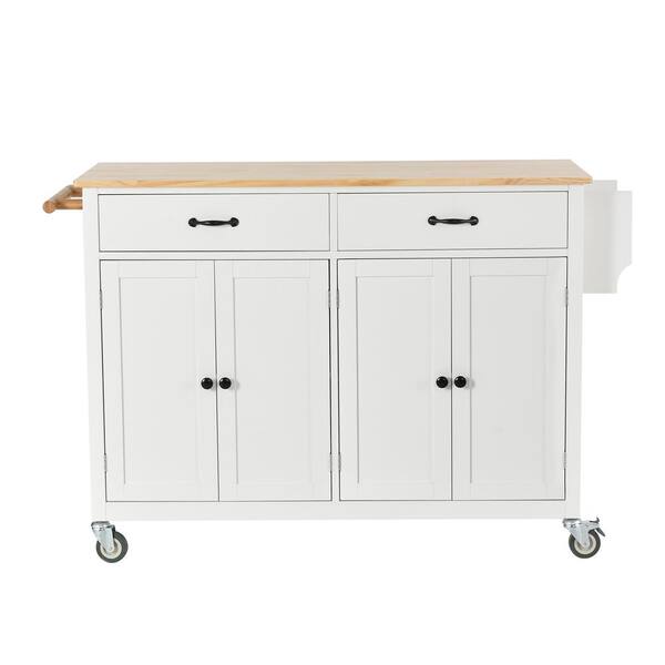 White Kitchen Island Cart with Door Cabinet and Two Drawers H607-Island ...