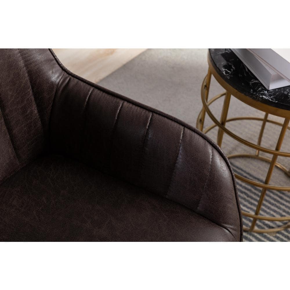Low-Profile Black Leather Upholstered Arm Chair with Metal Base