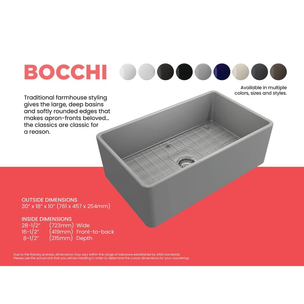Matte Gray Fireclay Single Bowl Farmhouse Kitchen Sink