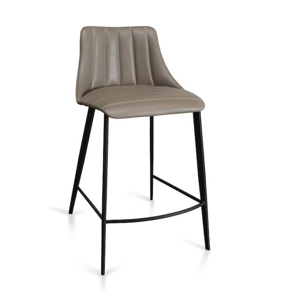 AndMakers Archie 35 in. Counter Height Grey Low Back Metal Frame Counter Height Counter Stool with Faux Leather Seat (Set of 2)