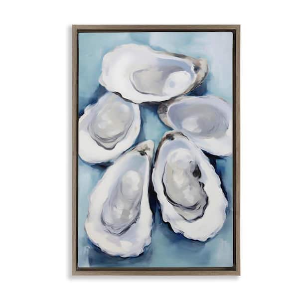 Five Oyster Shells by Petal Prints Design Brown Floater Frame Graphic Art Print Animal 21 in. x 31 in.