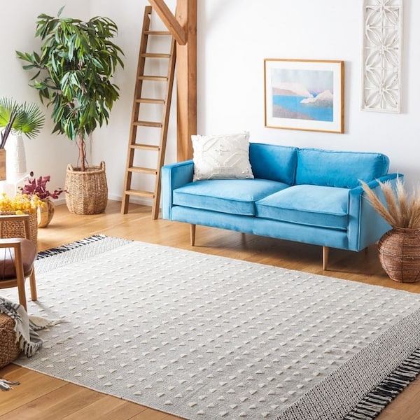 Vermont 8 ft. x 10 ft. Ivory/Black Geometric Border Area Rug