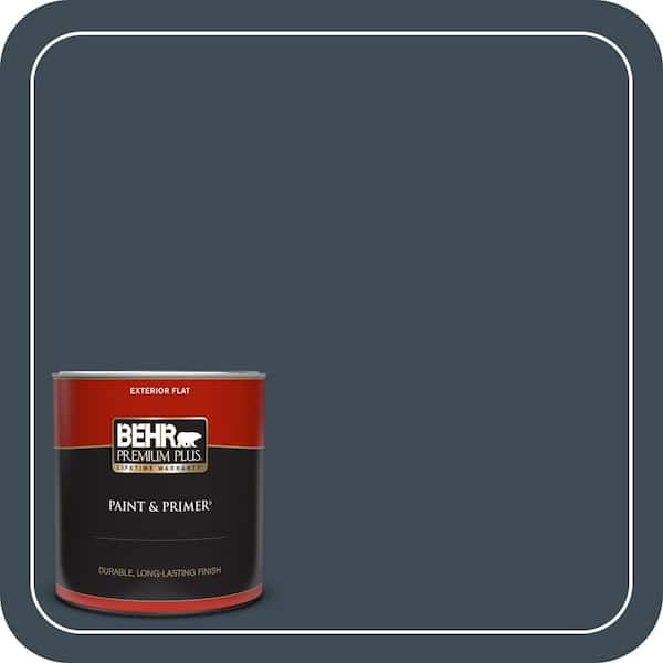 BEHR PREMIUM PLUS 1 qt. #QE-56 Club Navy Flat Exterior Paint & Primer