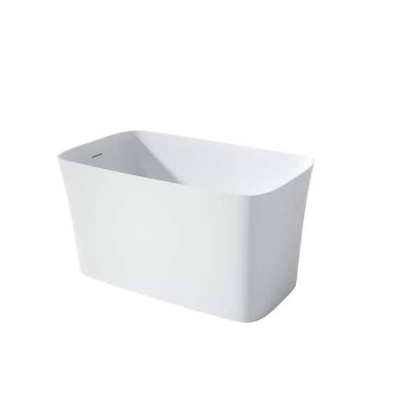 47.20 in. x 27.60 in. Flat Bottom Solid Surface Freestanding Soaking Bathtub with Left Drain in Matte White