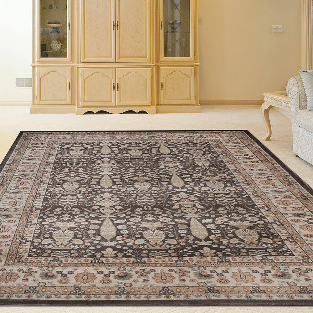 Traditional Oriental Kashan 63" x 87" Brown Synthetic Area Rug