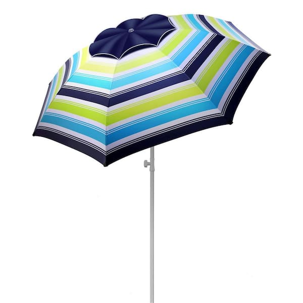 OGETFUUR 8 ft. Portable Tilt Beach Umbrella in Green with Level 7 Wind Resistance and UPF50+ UV Protection for Beach and Patio