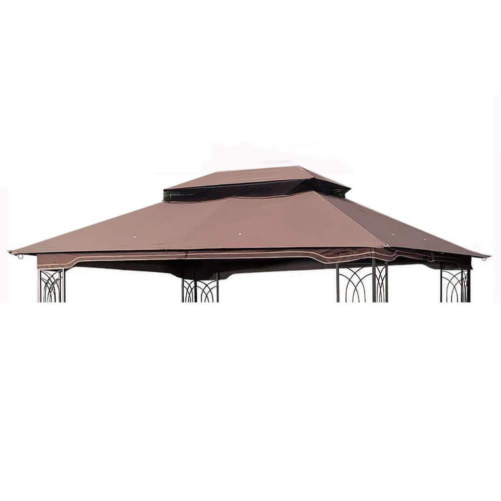 13 x 10 ft. Polyester Patio Double Roof Gazebo Replacement Canopy Top, Brown -  Huluwat, 41991