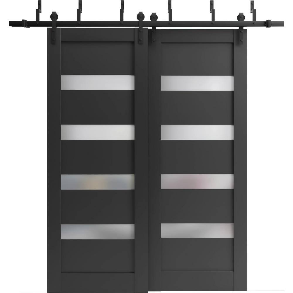 36 in. x 80 in. 2 Panel Frosted Glass Black Matte Solid MDF Sliding Barn Door with Hardware Kit price history on PriceWatchPro