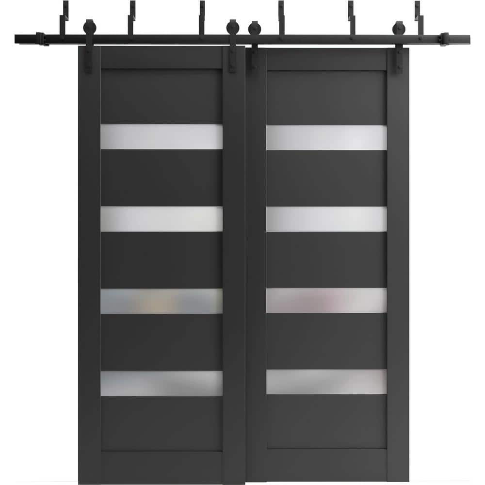 48 in. x 80 in. 2 Panel Frosted Glass Black Matte Wood Sliding Barn Door with Hardware Kit price history on PriceWatchPro