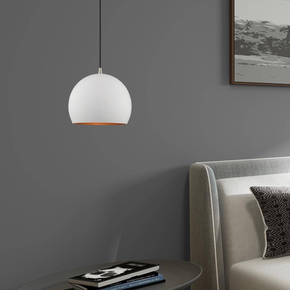 Contemporary 1-Light Mini Pendant in White with Gold Interior Finish