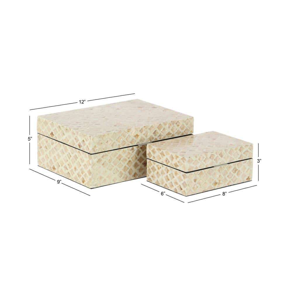 Set of 2 Cream Mother of Pearl Shell Decorative Boxes