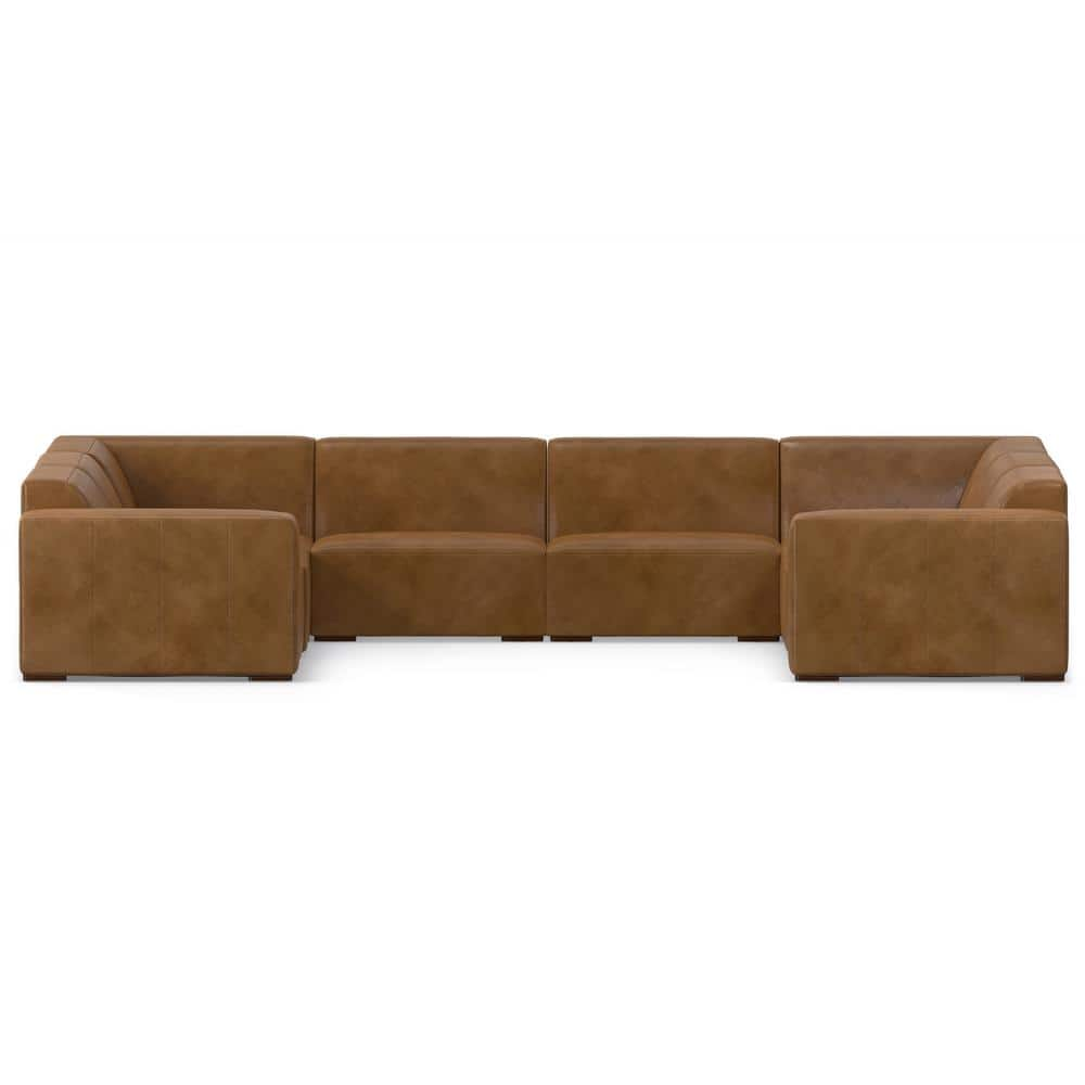 Simpli Home Rex U-Shaped Modular Sectional Sofa in Genuine Leather ...