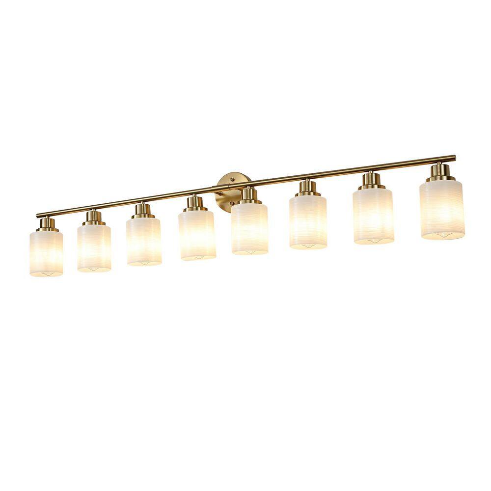 52 in. 8-Light Brushed Gold Bathroom Vanity Light with Textured White Cylinder Glass Shades price history on PriceWatchPro