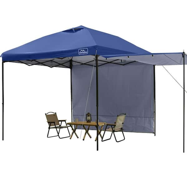 Zeus & Ruta 10 ft. x 10 ft. Navy Blue Outdoor Pop-Up Canopy Tent with 2 sidewalls Silver-coated,4 Sandbags,8 Ropes and 1 Roller Bags
