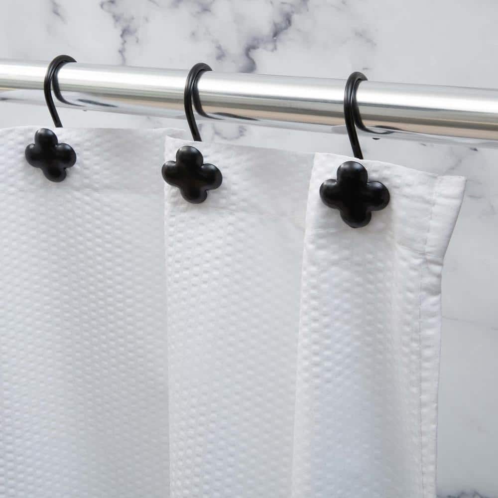 Matte Black Floral Metal Shower Curtain Hooks Set of 12